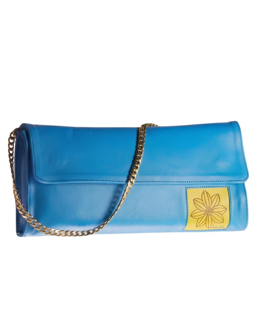 Bright Blue Vintage Leather Clutch