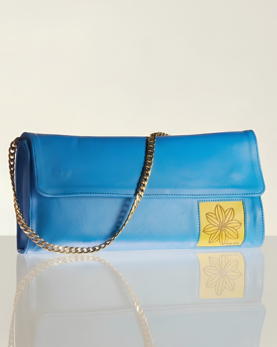 Bright Blue Vintage Leather Clutch