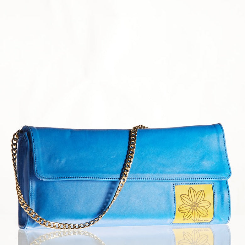 Bright Blue Vintage Leather Clutch