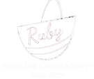 Outline of a handbag with 'Ruby' written on it against a white background