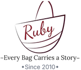Logo of 'Ruby' with text 'Every Bag Carries a Story - Since 2010' on a white background