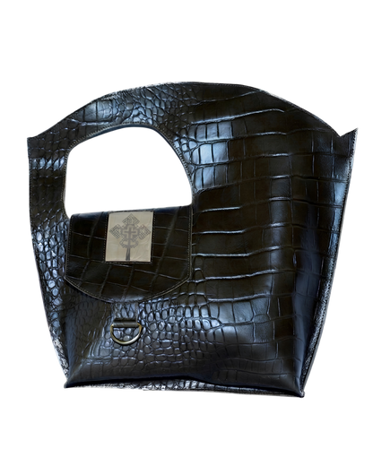 Dark Brown Croc-Embossed Shoulder Bag